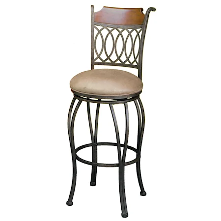 Bar Stool with Upholstered Seat and Wood Detail on Back